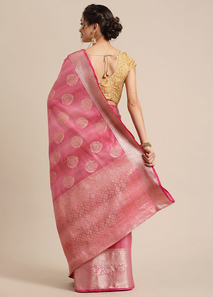 Pink Matka Silk Zari Saree Without Blouse Piece - Indian Silk House Agencies