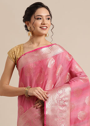 Pink Matka Silk Zari Saree Without Blouse Piece - Indian Silk House Agencies