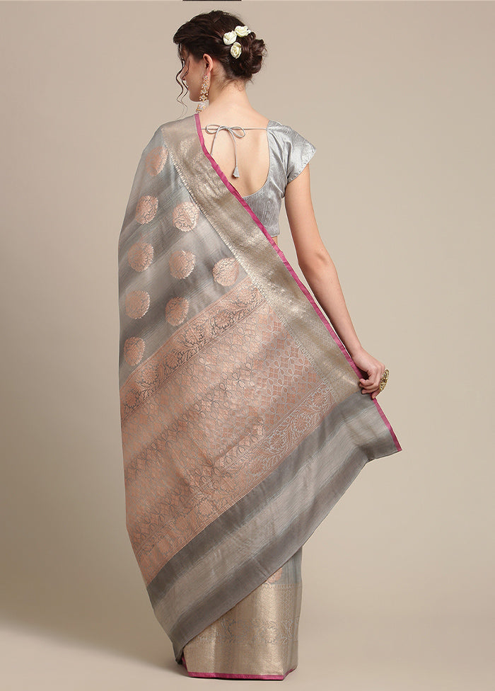 Grey Silk Zari Saree Without Blouse Piece - Indian Silk House Agencies