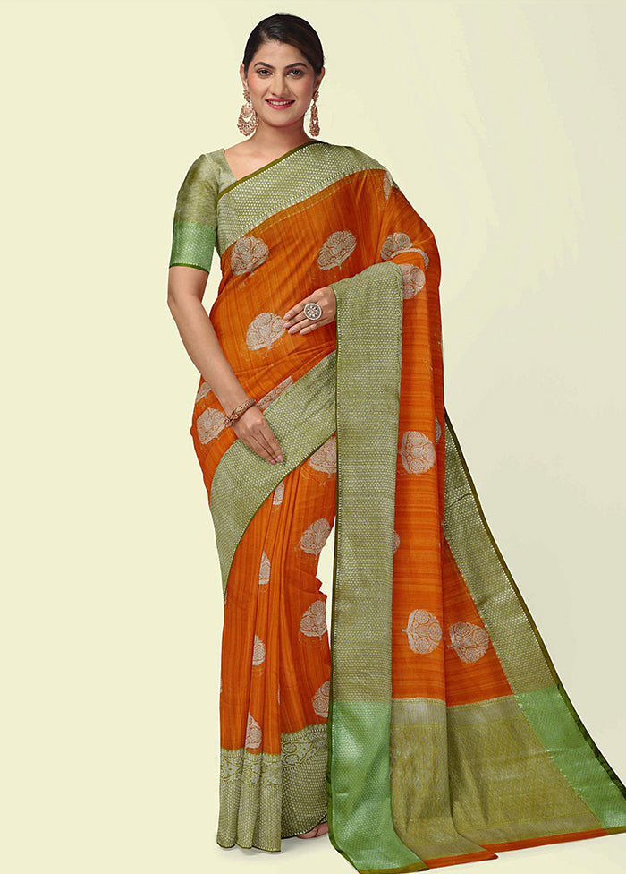 Orange Silk Zari Saree Without Blouse Piece