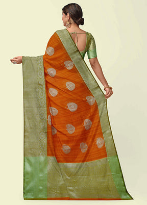 Orange Silk Zari Saree Without Blouse Piece