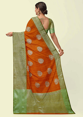 Orange Silk Zari Saree Without Blouse Piece - Indian Silk House Agencies