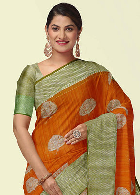 Orange Silk Zari Saree Without Blouse Piece