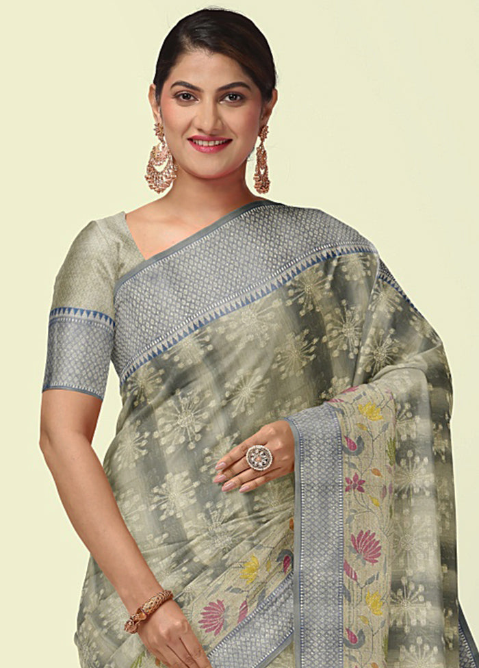 Grey Silk Zari Saree Without Blouse Piece - Indian Silk House Agencies