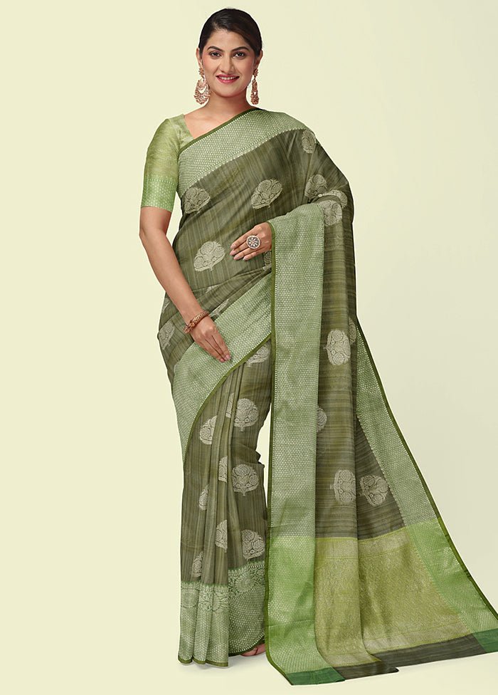 Rust Green Matka Silk Zari Saree Without Blouse Piece - Indian Silk House Agencies