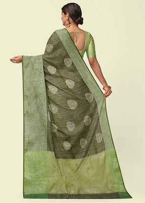 Rust Green Silk Zari Saree Without Blouse Piece