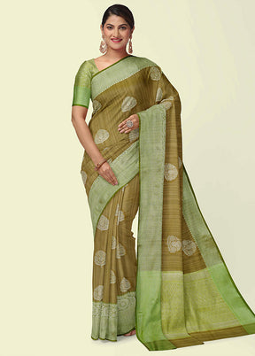 Brown Silk Zari Saree Without Blouse Piece