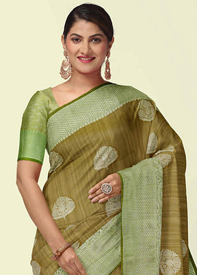 Brown Silk Zari Saree Without Blouse Piece