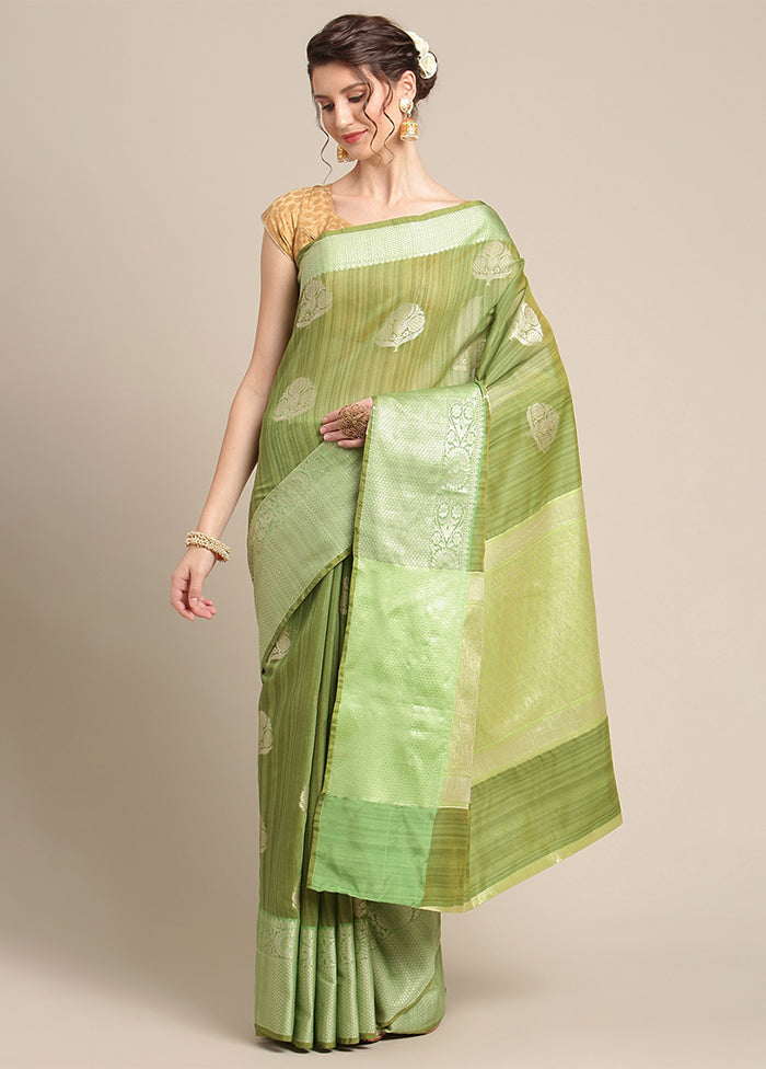 Green Silk Zari Saree Without Blouse Piece