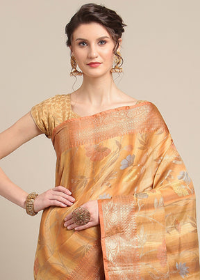 Brown Silk Zari Saree Without Blouse Piece