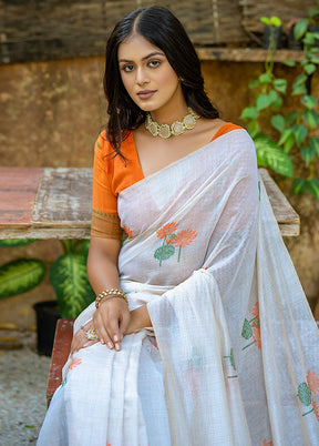 White Cotton Saree With Blouse Piece