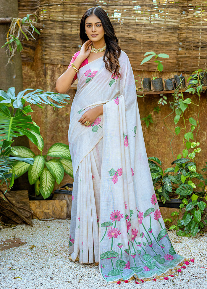 White Cotton Saree With Blouse Piece