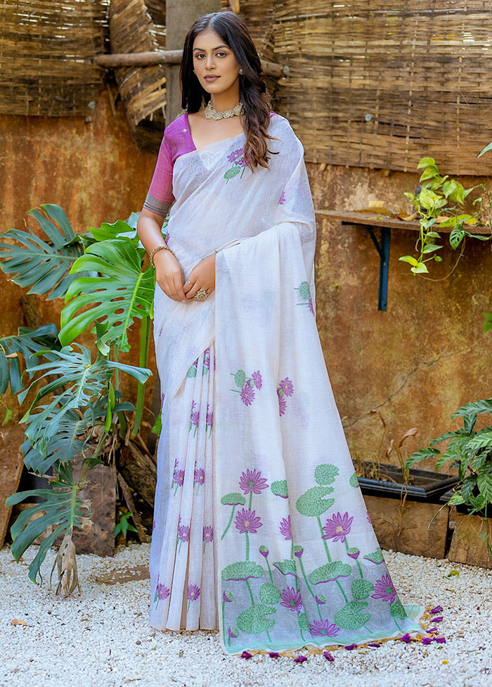 White Cotton Saree With Blouse Piece