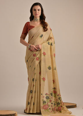 Chiku Pure Cotton Saree With Blouse Piece