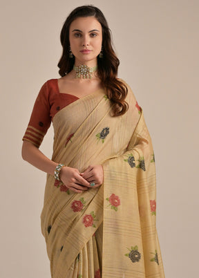 Chiku Pure Cotton Saree With Blouse Piece