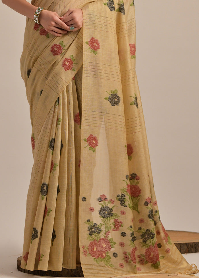 Chiku Pure Cotton Saree With Blouse Piece