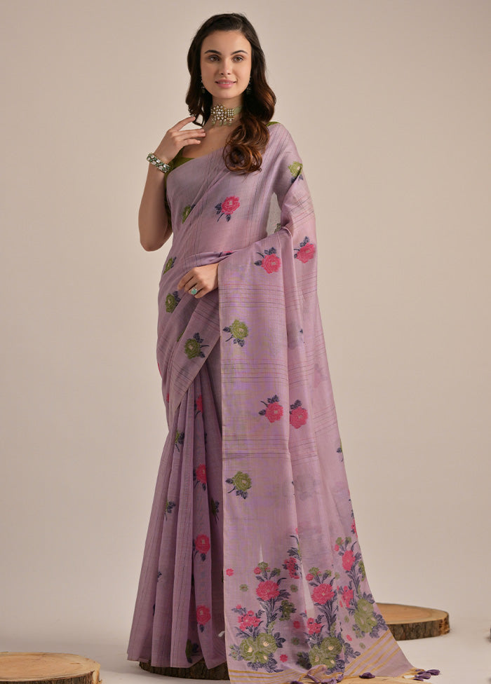 Lavender Pure Cotton Saree With Blouse Piece