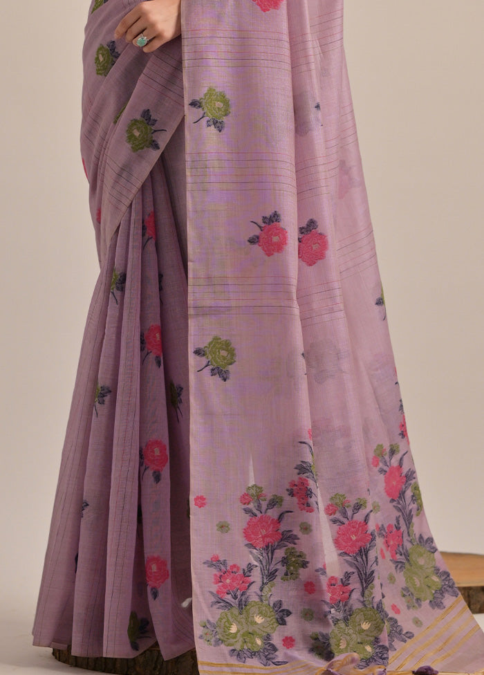 Lavender Pure Cotton Saree With Blouse Piece