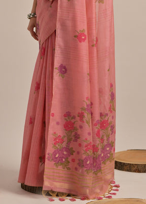 Pink Pure Cotton Saree With Blouse Piece