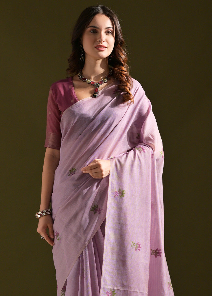 Lavender Pure Cotton Saree With Blouse Piece