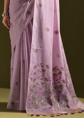 Lavender Pure Cotton Saree With Blouse Piece