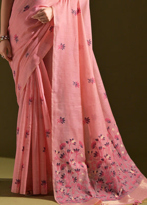 Pink Pure Cotton Saree With Blouse Piece