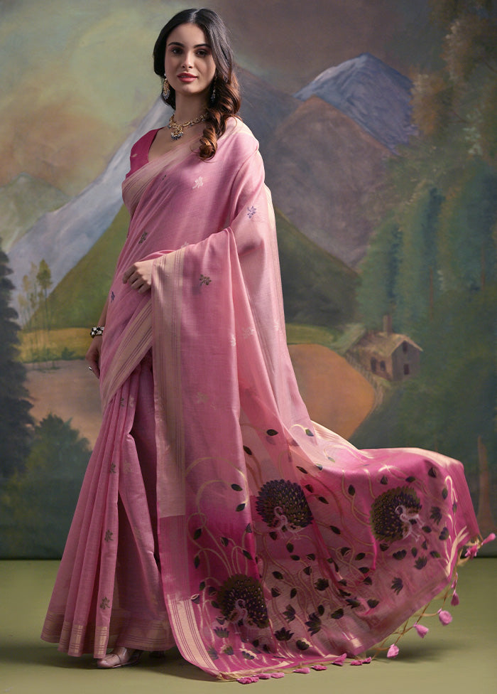 Pink Pure Cotton Saree With Blouse Piece