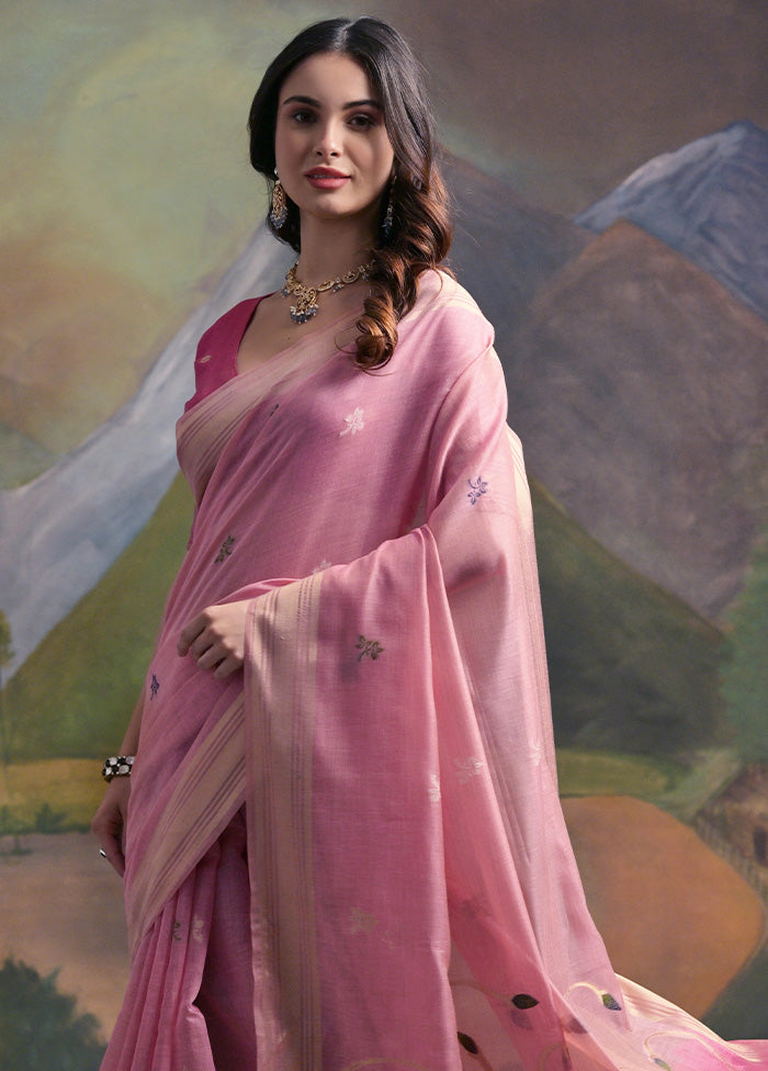 Pink Pure Cotton Saree With Blouse Piece