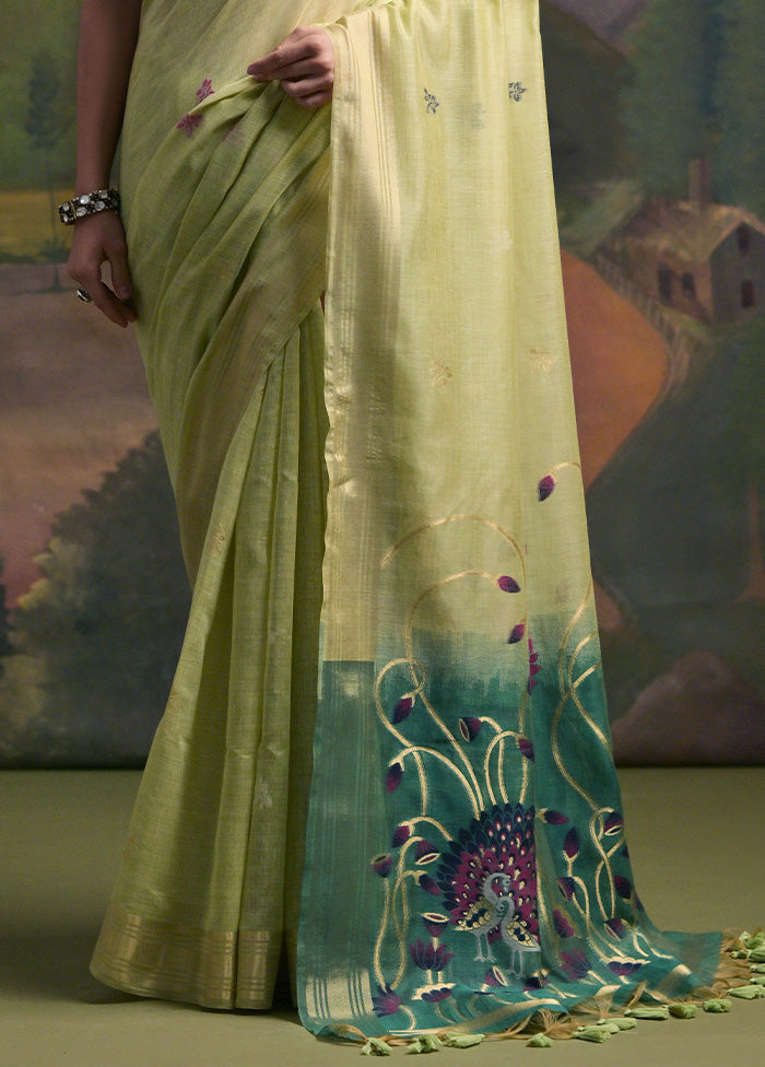 Pista Green Pure Cotton Saree With Blouse Piece