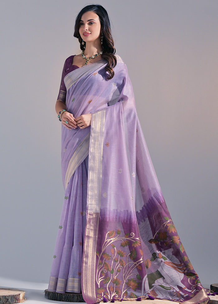 Lavender Pure Cotton Saree With Blouse Piece