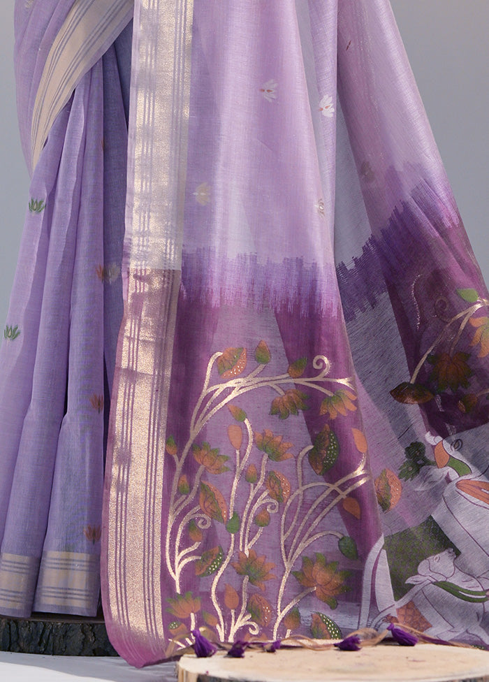 Lavender Pure Cotton Saree With Blouse Piece