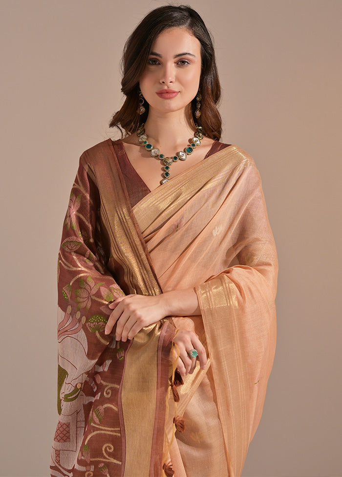 Peach Pure Cotton Saree With Blouse Piece