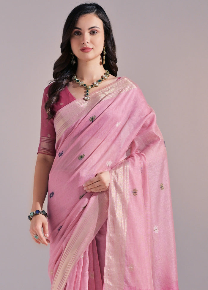 Pink Pure Cotton Saree With Blouse Piece