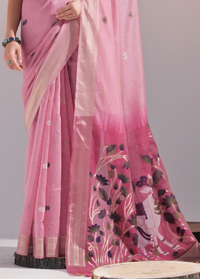 Pink Pure Cotton Saree With Blouse Piece