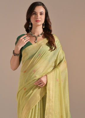 Pista Green Pure Cotton Saree With Blouse Piece