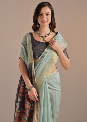 Sea Green Pure Cotton Saree With Blouse Piece