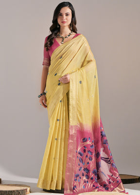 Yellow Pure Cotton Saree With Blouse Piece