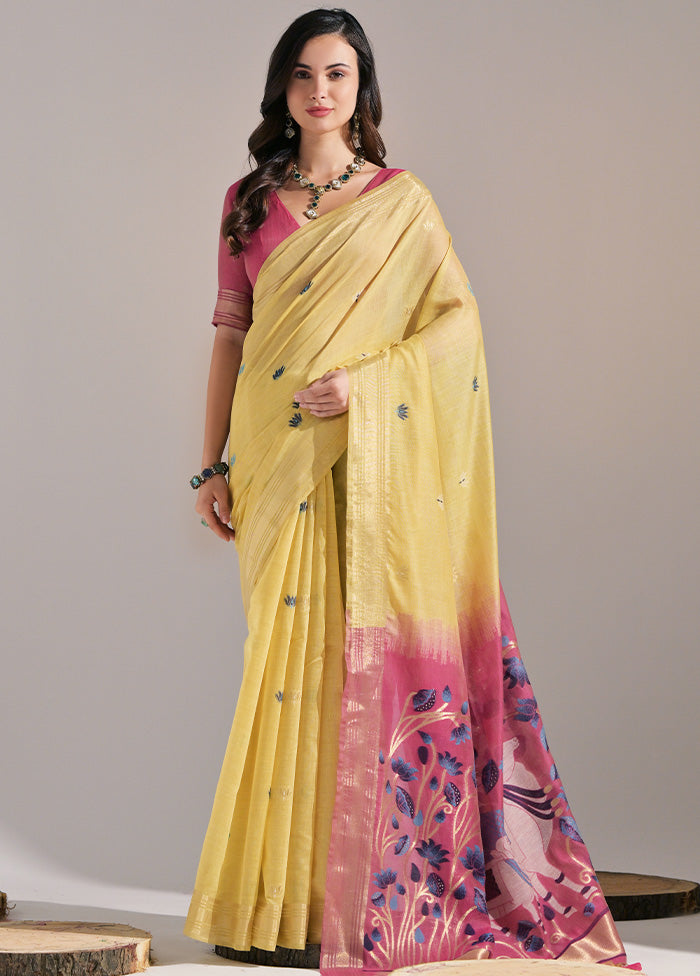 Yellow Pure Cotton Saree With Blouse Piece