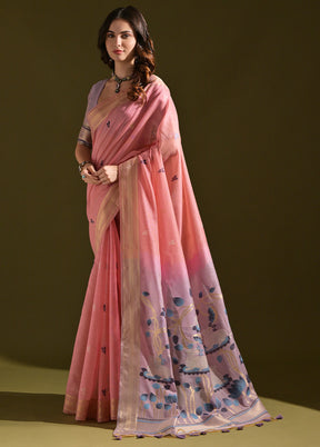 Pink Pure Cotton Saree With Blouse Piece