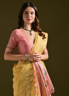 Yellow Pure Cotton Saree With Blouse Piece