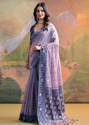 Lavender Pure Cotton Saree With Blouse Piece