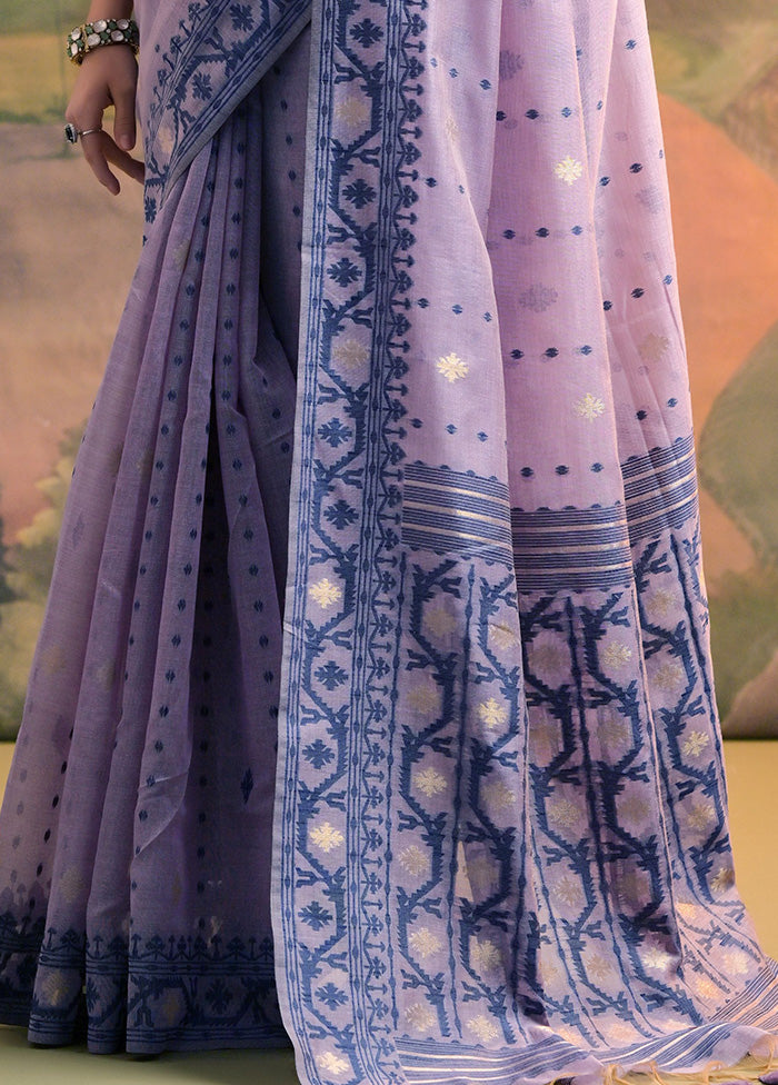 Lavender Pure Cotton Saree With Blouse Piece