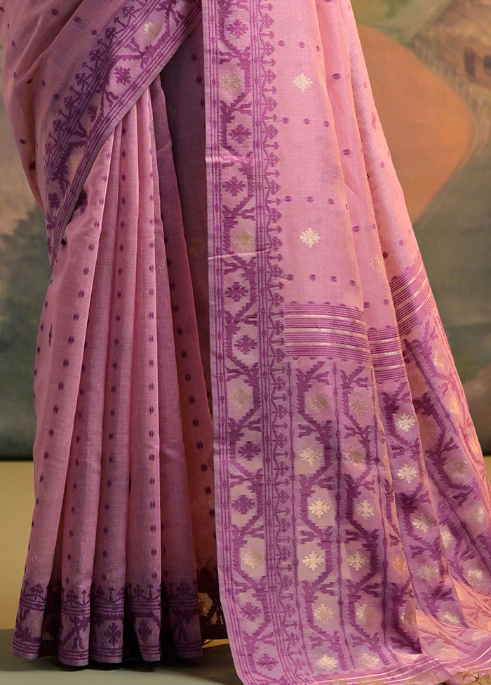 Pink Pure Cotton Saree With Blouse Piece