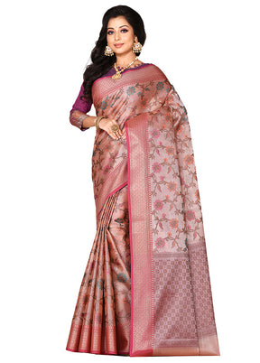 Peach Organza Saree With Blouse Piece