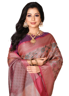 Peach Organza Saree With Blouse Piece