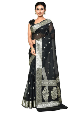 Black Cotton Saree With Blouse Piece