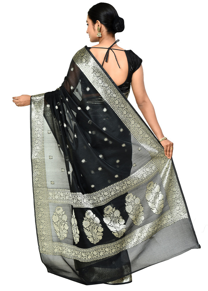 Black Cotton Saree With Blouse Piece