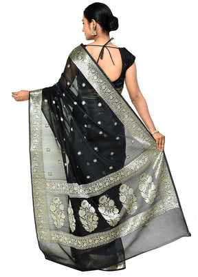 Black Cotton Saree With Blouse Piece