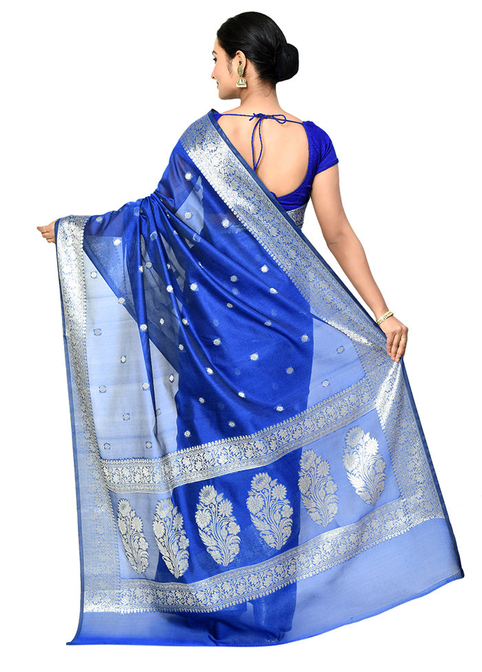 Blue Cotton Saree With Blouse Piece