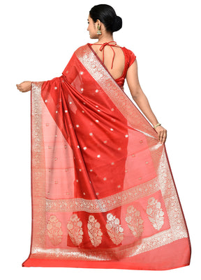 Red Cotton Saree With Blouse Piece